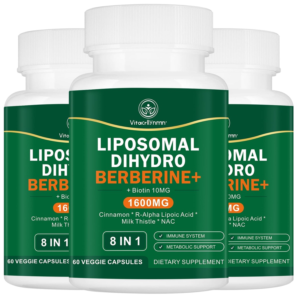 Dihydroberberine Supplement 1600MG Super Berberine and Dihydroberberine with Cinnamon 8 in 1 Supplement 180 Capsules