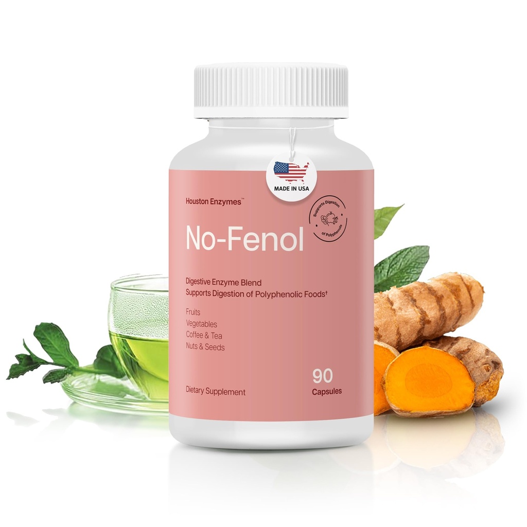 Houston Enzymes No-Fenol - Verdauungsenzym-Ergänzung für polyphenolische Verdauungs- und Obst- und Gemüsefasern - Verdauungsenzyme für Frauen und Männer (90 Kapseln)