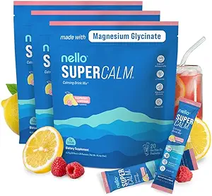 Nello Supercalm Drink Mix - Ashwagandha KSM 66, Magnesium Glycinate & L-Theanine Supplement, Vitamina D3 - Ashwagandha Root Extract (3-Pack)