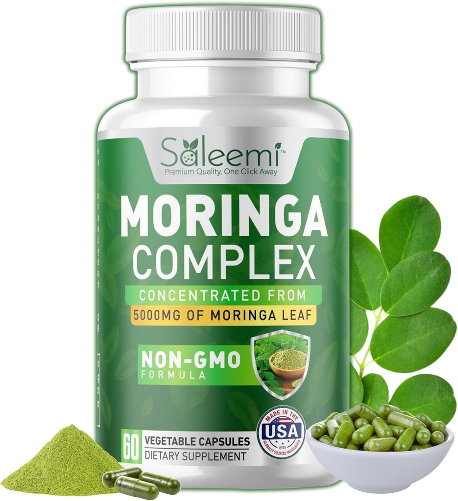 Moringa Capsules – Premium Moringa Oleifera Leaf & Seed Extract | Green Superfood for Energy, Immunity & Vitality | 100% Pure Natural Plant-Based Supplement | Non-GMO, 60 Vegan Capsules