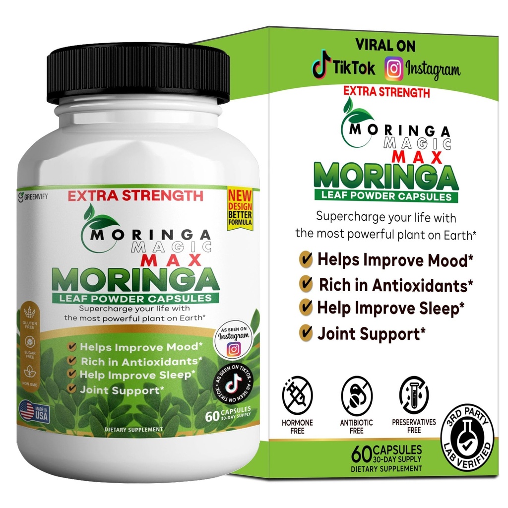 Moringa Magic Max Extra Strength Capsules, 800mg, 60 Veggie Capsules, Gluten Free, Sugar Free, Non-GMO, Made in USA (1)
