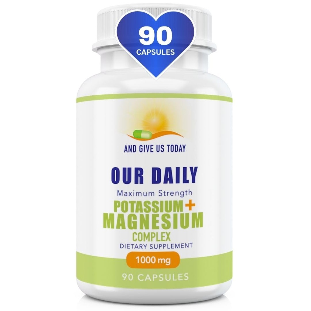 Daily Vites, Potassium Magnesium Supplement 1000mg – 90 Capsules – Potassium 500mg & Magnesium 500mg – Magnesium Aspartate, Glycinate, Oxide, Gluconate & Citrate – Muscle, Heart & Electrolyte Support