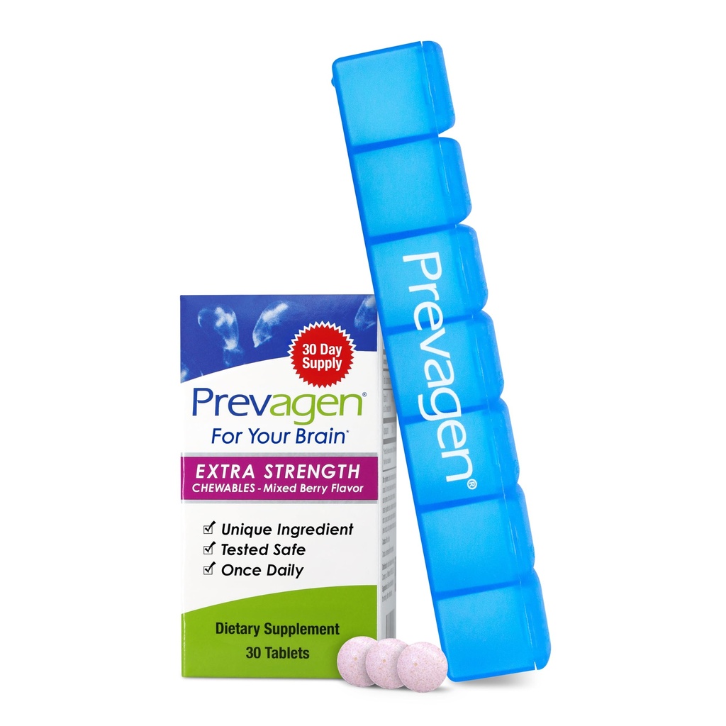 Prevagen Extra Strength Mixed Berry Chewables - 30 Tabletten (1 Monat Versorgung) | Formuliert für Ihr Gehirn | 20mg Apoaequorin Plus Vitamin D3 mit 7-Tag Pille Minder