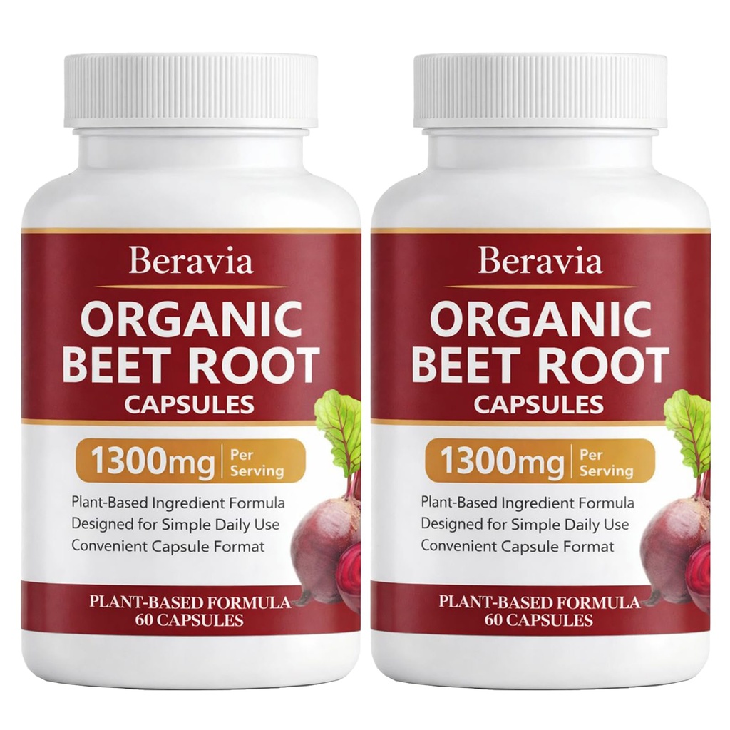Organic Beet Root Capsules – 1300 mg Beetroot per Serving, Supports Circulation & Daily Energy for Active Lifestyles, Plant-Based Antioxidant Formula, 60 Capsules (2)