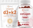 Vitamin D3 5.000iu + K2 100mcg Softgels & Multi Collagen Peptides Gummis Bundle Pack | Essential Sunshine Vitamins | Typ I,II,III,V,X Protein mit Biotin, Hyaluronsäure, & Vitami