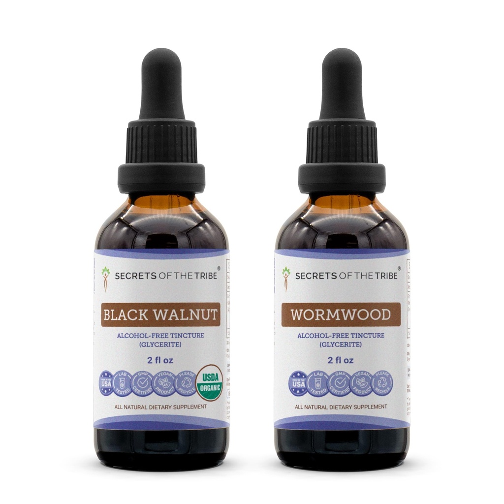 Secrets of the Tribe Black Walnut and Wormwood Liquid Extract 2x2 oz | Juglans Nigra Dried Hull and Artemisia Absinthium Dried Herb