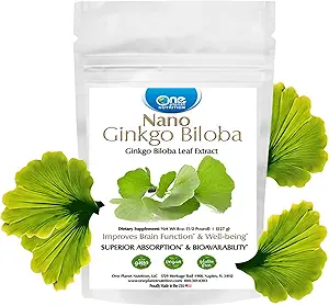 One Planet Nutrition Nano Ginkgo Biloba Powder 8 oz (227 Serve), Ginkgo biloba Extract, Nano per assorbimento potenziato, migliora la funzione cognitiva & Circulation, Non-GMO, Vegan, Gluten Free