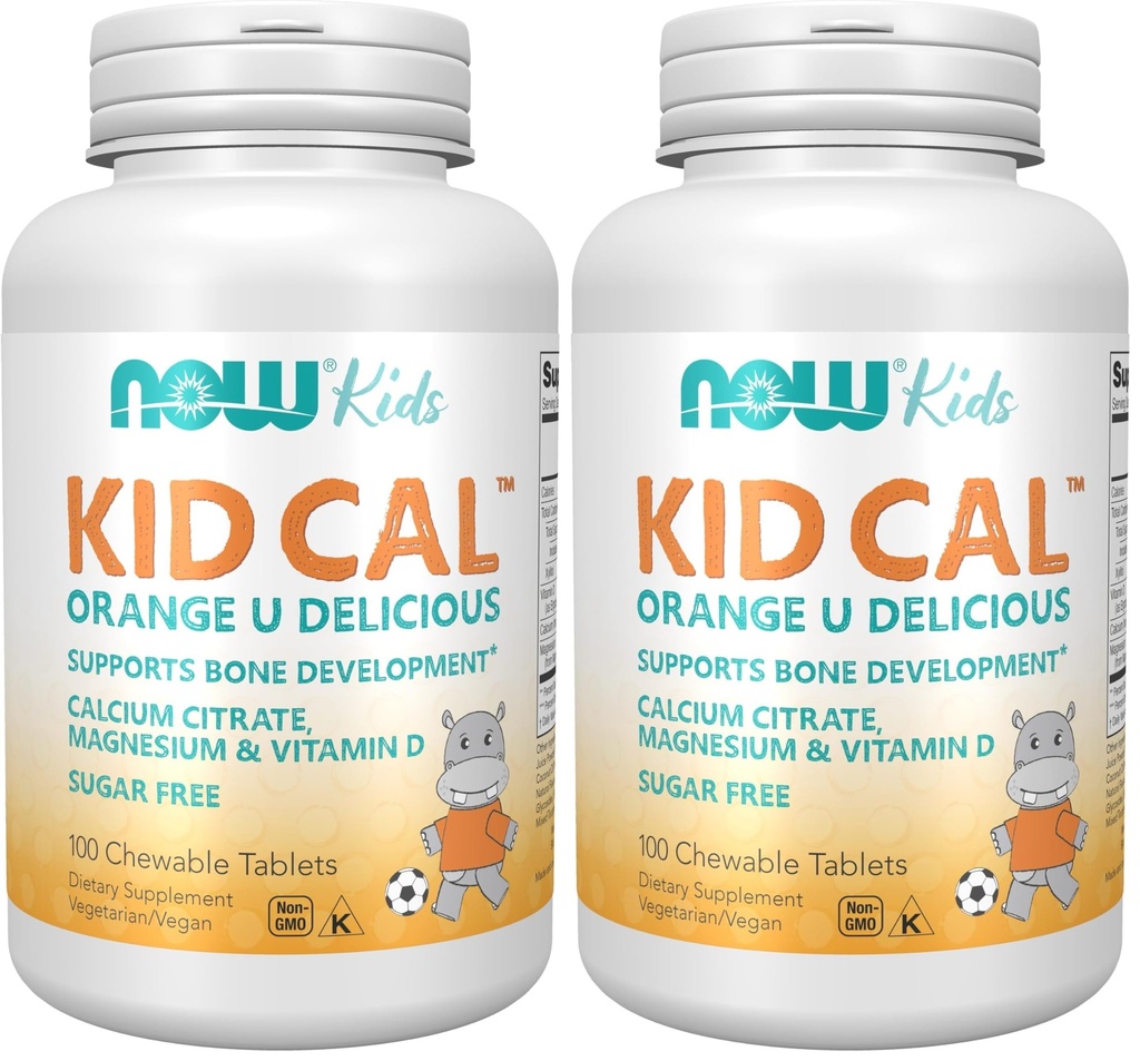 NOW Supplementi, Kid Cal con Citrato di Calcio, Magnesio e Vitamina D, Arancio di Tart, 100 Chewables, Imballaggio Vary May (Pacchetto di 2)