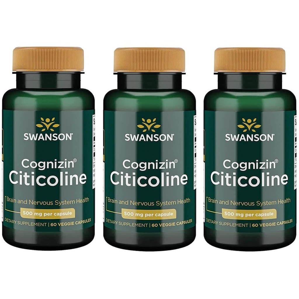 Swanson Cognizin Citicoline 1,000 Milligrams 60 Veg Capsules (3 Pack)