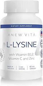L-Lysine-Ergänzung mit Vitamin B12 + C + Zink für Lip, Mund und Mund- und Mundgewebe Gesundheit - Verbesserte Wellness-Unterstützung - Non-GMO, Gluten-Free - Made in USA - 60 Gemüse Kapseln, 500mg