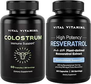 Vitamines vitales Capsules de colostrum avec vitamine C, Zinc + Capsules de resvératrol