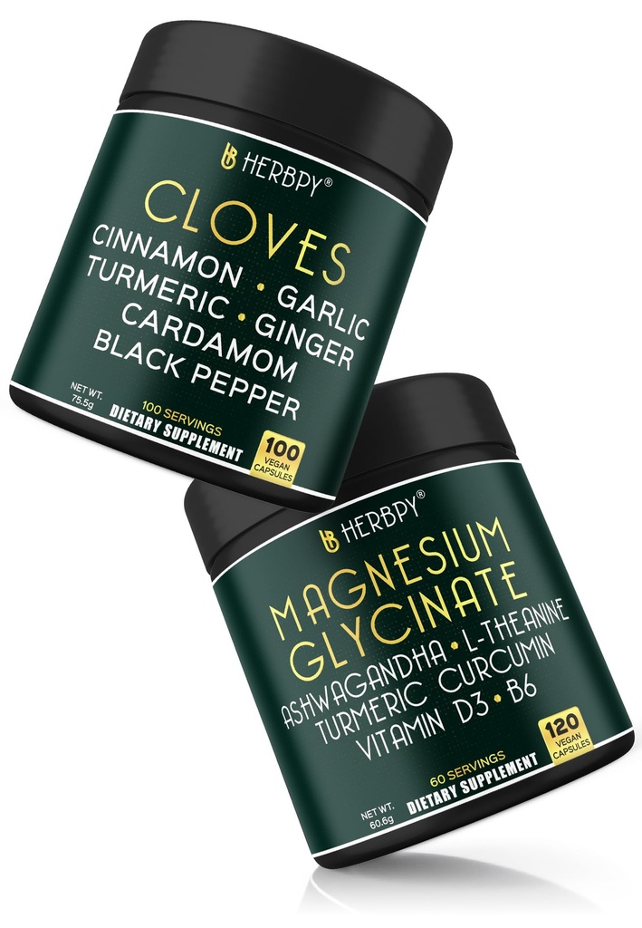Herbpy Bundle 7in1 Cloves & 6in1 Magnesium Glycinate Complex Supplement