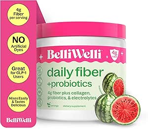 Belli Welli Fiber Supplement pour les femmes et les hommes – Poudre de fibre quotidienne premium d'acacia biologique avec collagène ajouté, électrolytes et probiotiques – Pas de Bloat, Constipation et Gut Health Support (Watermelon)