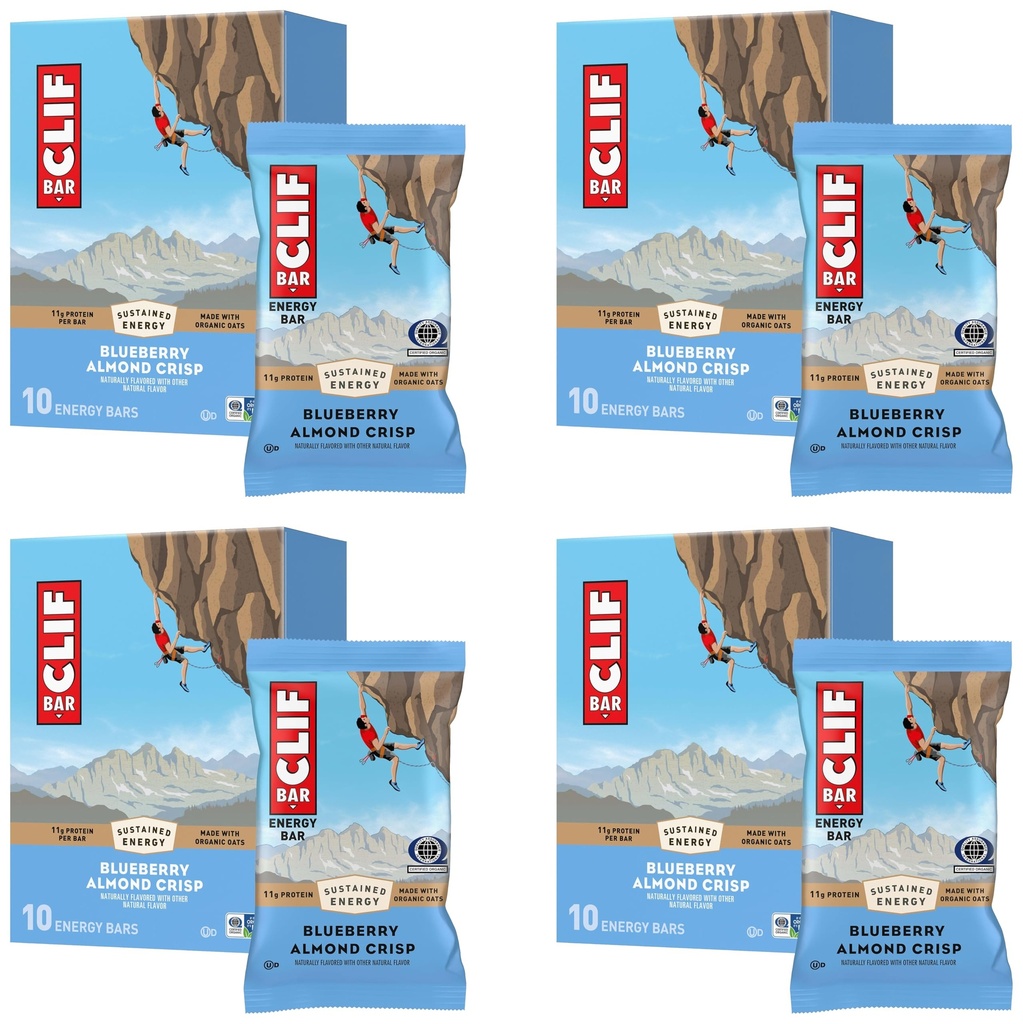 CLIF BAR - Energy Protein Bars - Blueberry Almond Crisp - Made with Organic Oats - Energy Bars - Non-GMO - (10 Count) (Pack of 4)