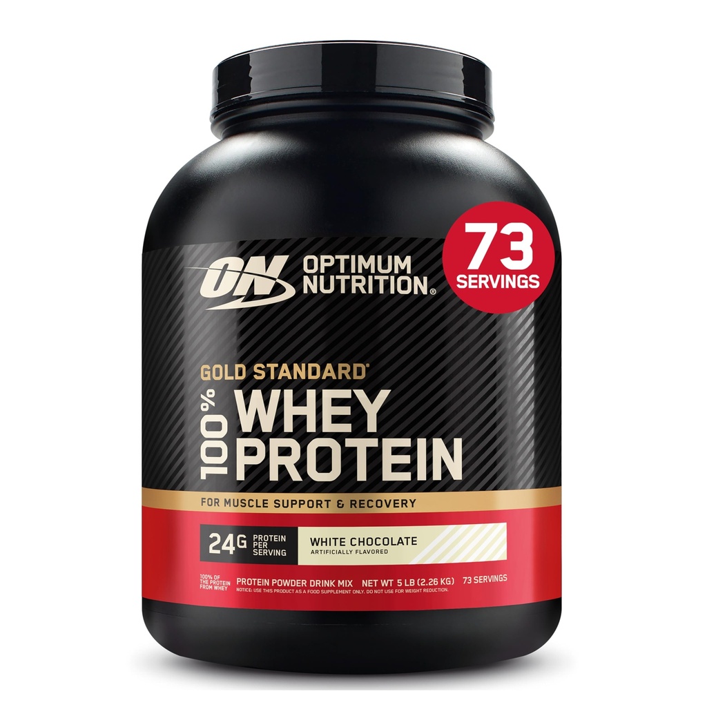 Optimum Nutrition Gold Standard 100% Whey Protein Pulver, Weiße Schokolade, 5 Pfund (Packaging Mai Vary)