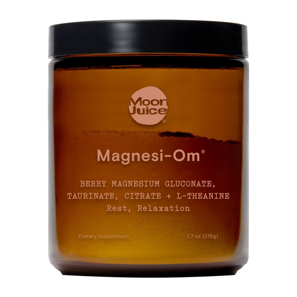 Moon Juice Magnesi-Om Magnesium Powder Supplement - Chelated Magnesium Complex + L-Theanin Blend für Ruhe, Entspannung und Regelmäßigkeit - Vegan, Non-GMO & No Sugar, Berry, 7,7 oz, 55 Portionen