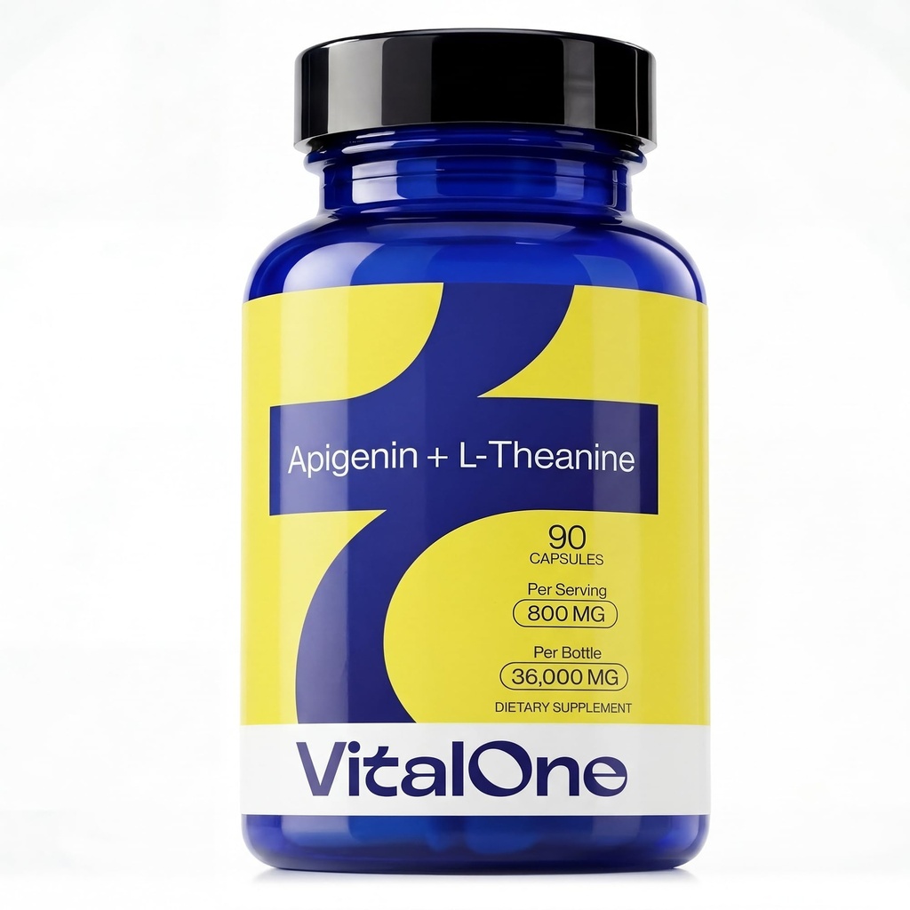 VitalOne Apigenin 200 mg + L-Theanine 600 mg Adult Daily Supplement Night Time Formula (90 Capsules, 45 Servings)