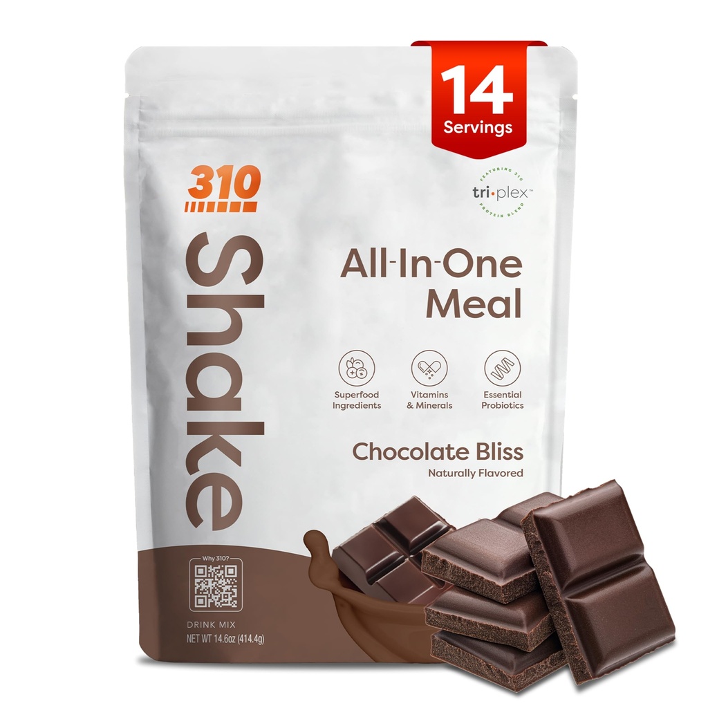 310 Nutrition All-In-One Meal Replacement Shake Powder - Plant-Based Protein Smoothie Blend w/High Fibre, Probiotiques & Adaptogens - Faible Carb, Vegan, Keto & Paleo Friendly - Chocolate Bliss - 14 Srv