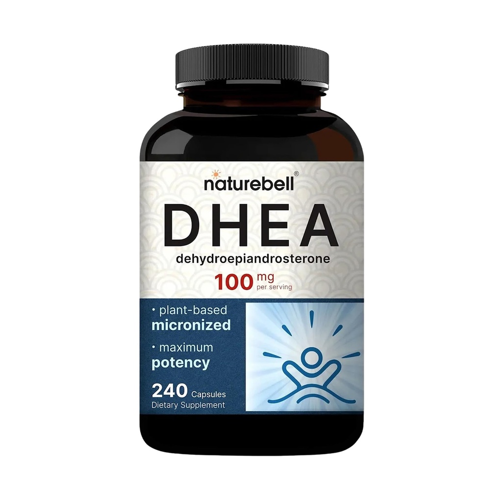 NatureBell DHEA 100mg - 240 capsules - Supplément DHEA pour les niveaux d'énergie, la santé immunitaire et le vieillissement en santé - Très biodisponible* - Sans OGM et sans gluten