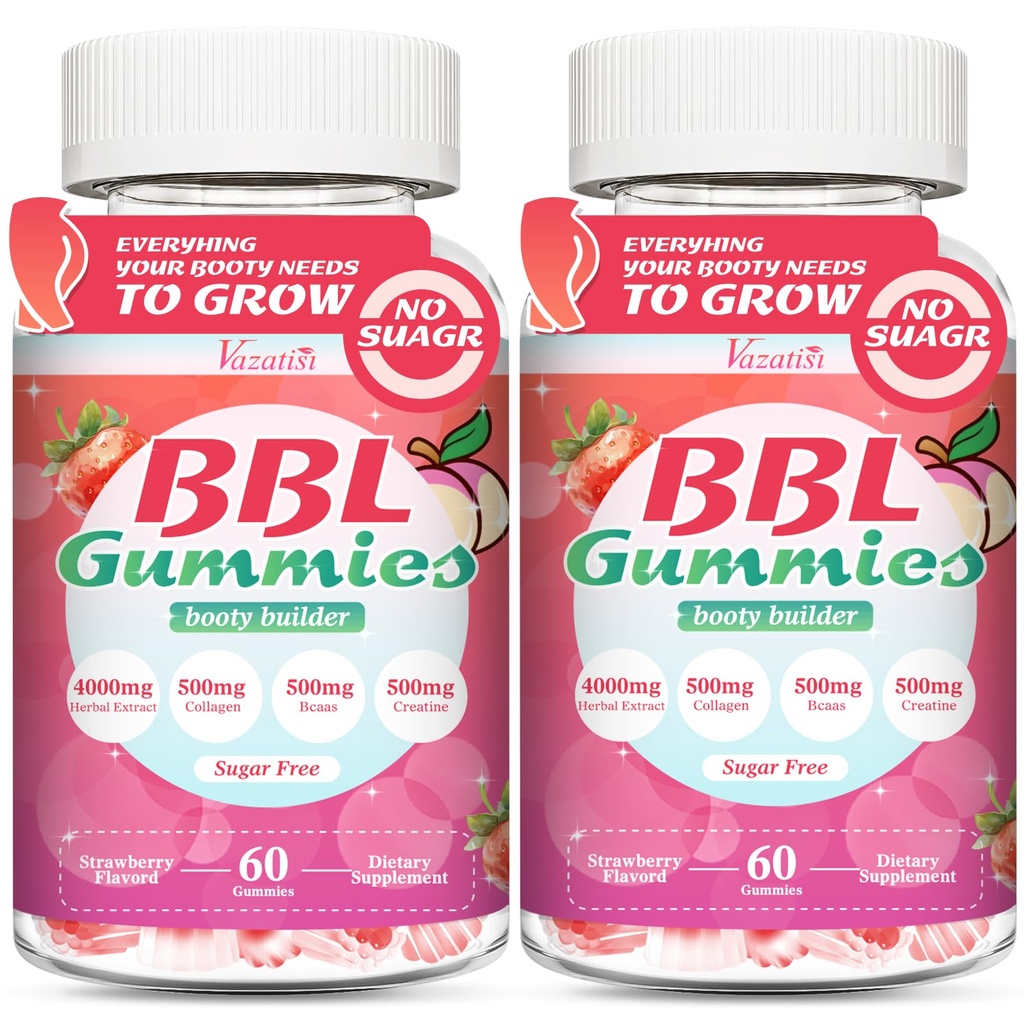 BBL Booty Gummies for Women – Sculpt, Lift & Firm Glutes – Creatine Monohydrate, Vitamins & Herbal BBL Blend - Boost Curves, Energy & Workout Recovery – Vegan, Non-GMO, 120 Cts
