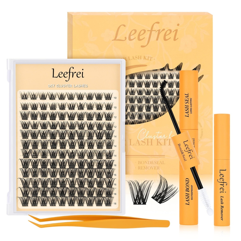 Eyelash Clusters 10-18mm Wispy Lash Clusters D Curl DIY Cluster Lash Extension Kit Individual Lashes Kit With Bond & Seal, Glue Remover, Tweezers(LF01 Lashes Set)