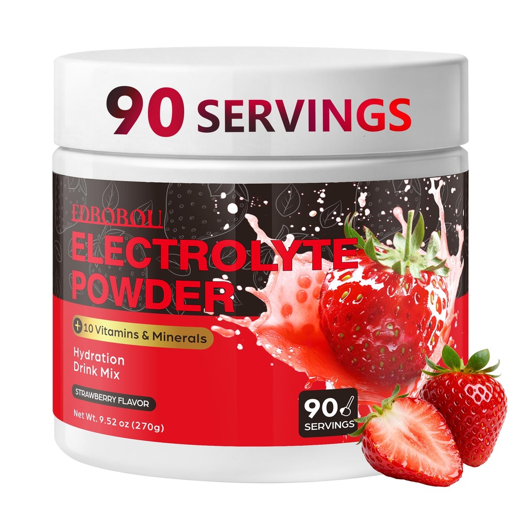 Strawberry Sugar-Free Electrolyte Powder | Zero Sugar, Fast Hydration Supplement for Athletes & Daily Wellness 90 Servings