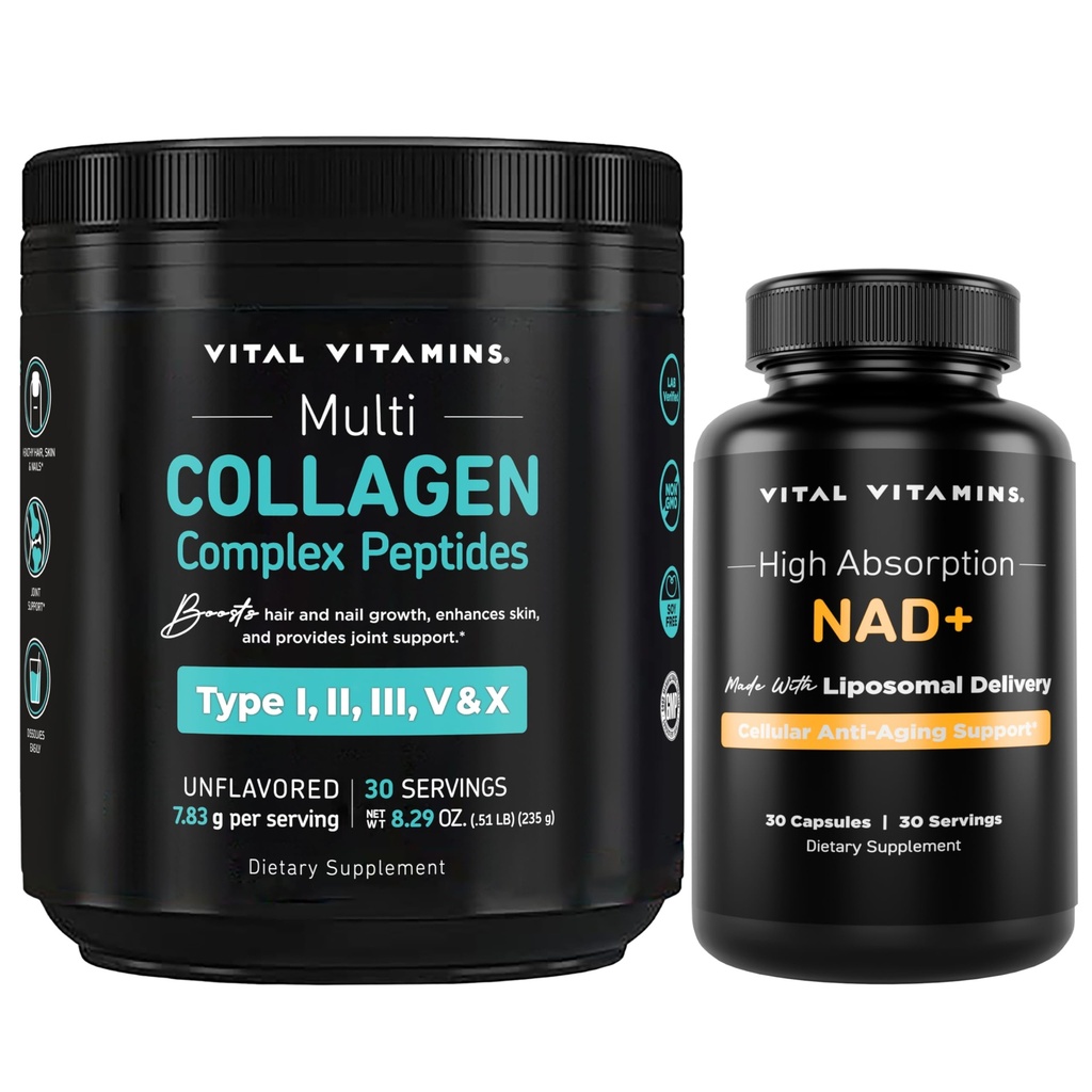 Vital Vitamins Multi Collagen Peptides Powder + NAD+ Supplement