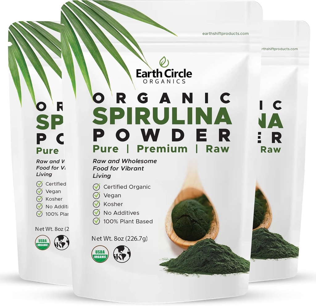 Polvere di Spirulina, Kosher, cruda e non irradiata | Proteina Vegana pura | Superfood Premium Energy, Aminoacidi e Antiossidanti - (8oz - 3 Pack)