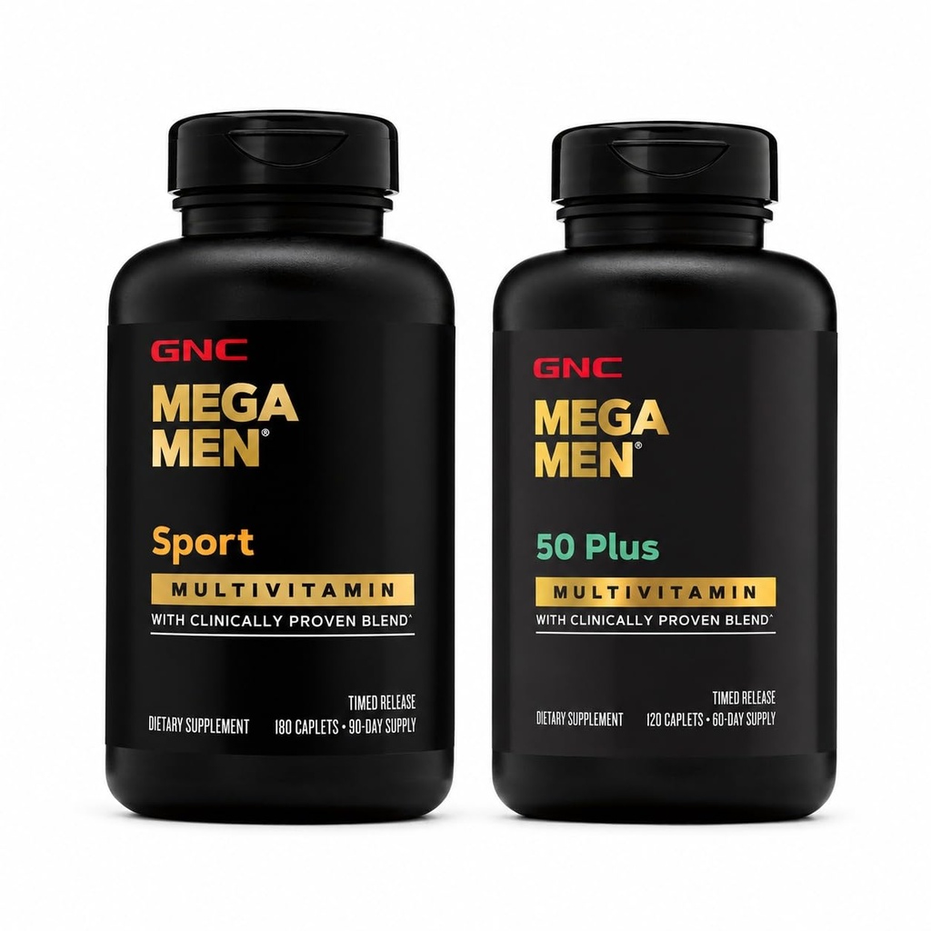 GNC Men’s Performance & Vitality Bundle (2 Items): Mega Men Sport (180 Count) & Mega Men 50 Plus (120 Count)