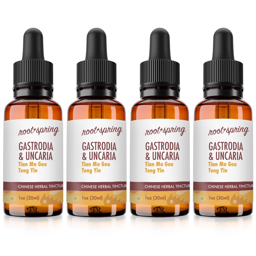Gastrodia & Uncaria - Tian Ma Gou Teng Yin - Herbal Tincture (Liquid Extract) - Concentrate with Dropper - Natural TCM Herb Blend Supplement 1 oz (Pack of 4)