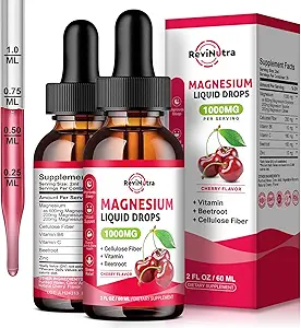 2 Pack Magnesium Glycinate Flüssigkeitstropfen, 1000 mg Magnesium Glycinat, Taurate & Citrate Flüssigkeitstropfen für Knochen, Schlafen, Beruhigen, Muskeln, Energie & Entspannung, hohe Absorption, Zuckerfreie Kirsche Flavor