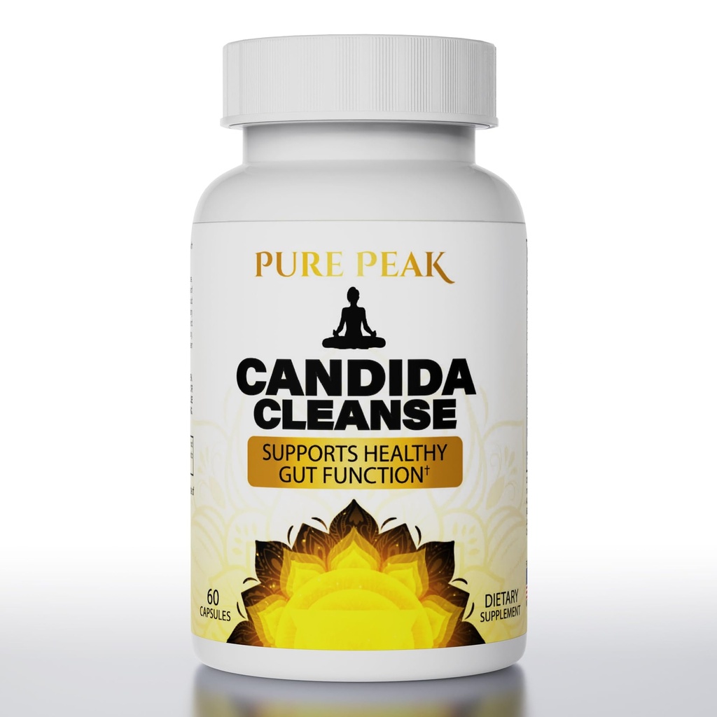 Pure Peak Candida Cleanse - Gut & Colon Support (60 Capsules) - for Men & Women - Natural Herbs for Intestinal Detox - Oregano Leaf, Wormwood, Black Walnut, Caprylic Acid