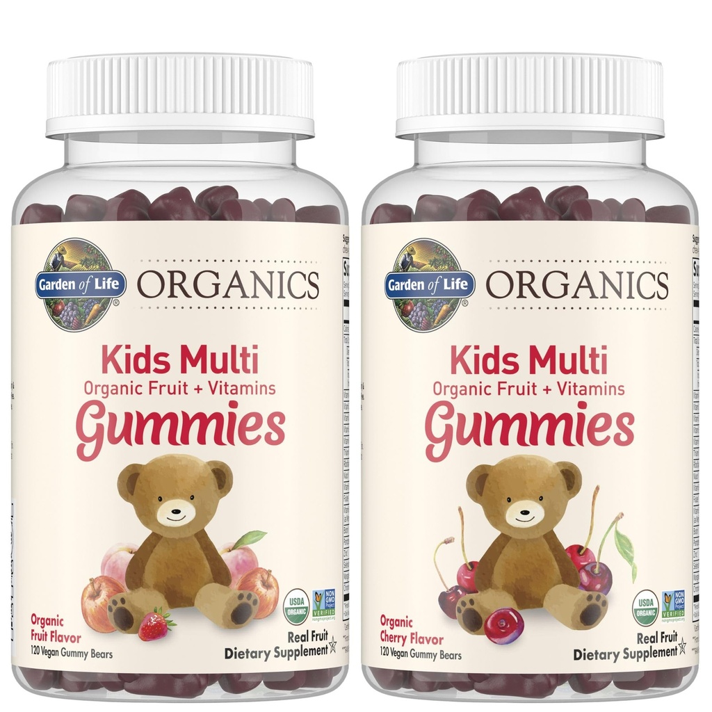Garden of Life Organics Kids Gummy Vitamins Cherry 120 Count and Fruit 120 Count