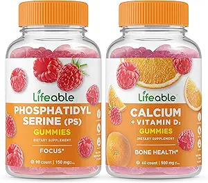 Phosphatidylserine vitale (PS) + Calcio con vitamina D, Gummies Bundle - Grande degustazione, Supplemento di vitamina, Senza glutine, OGM libero, pancia masticabile