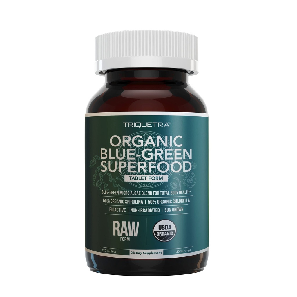 Spirulina Organica & Chlorella Tablets – 4 Certificazioni Organiche, Raw, Non Irradiated – 50/50 Blue Green Algae Blend – Antiossidante Contenuto Pari a 5 Serve di Verdura (120 Tablets)
