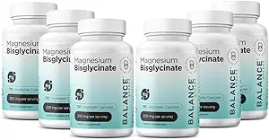 Magnesium Bisglycinat 200mg - Hohe Absorption Chelat Magnesium Beilage - Sanfte auf Stomach, Glutenfrei, Unterstützt Schlaf, Muskelkrämpfe & positive Stimmung - 120 Kapseln (Pack mit 6)
