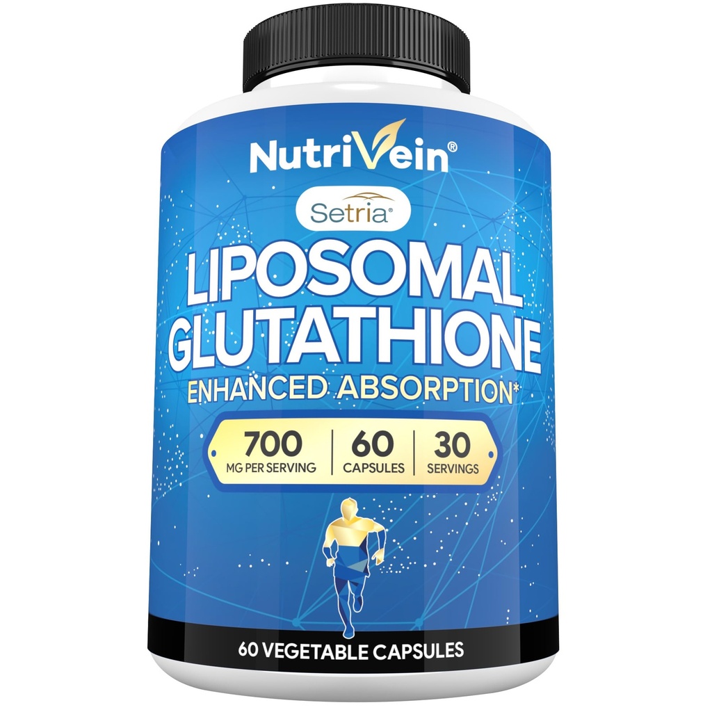 Nutrivein Premium Liposomal Glutathione Supplement 700 mg - 60 Caps - Rein reduziert Glutathione Setria - Master Antioxidant - Zellschutz, Reinigung, Leber, Gehirn, Vitalität und Verteidigung