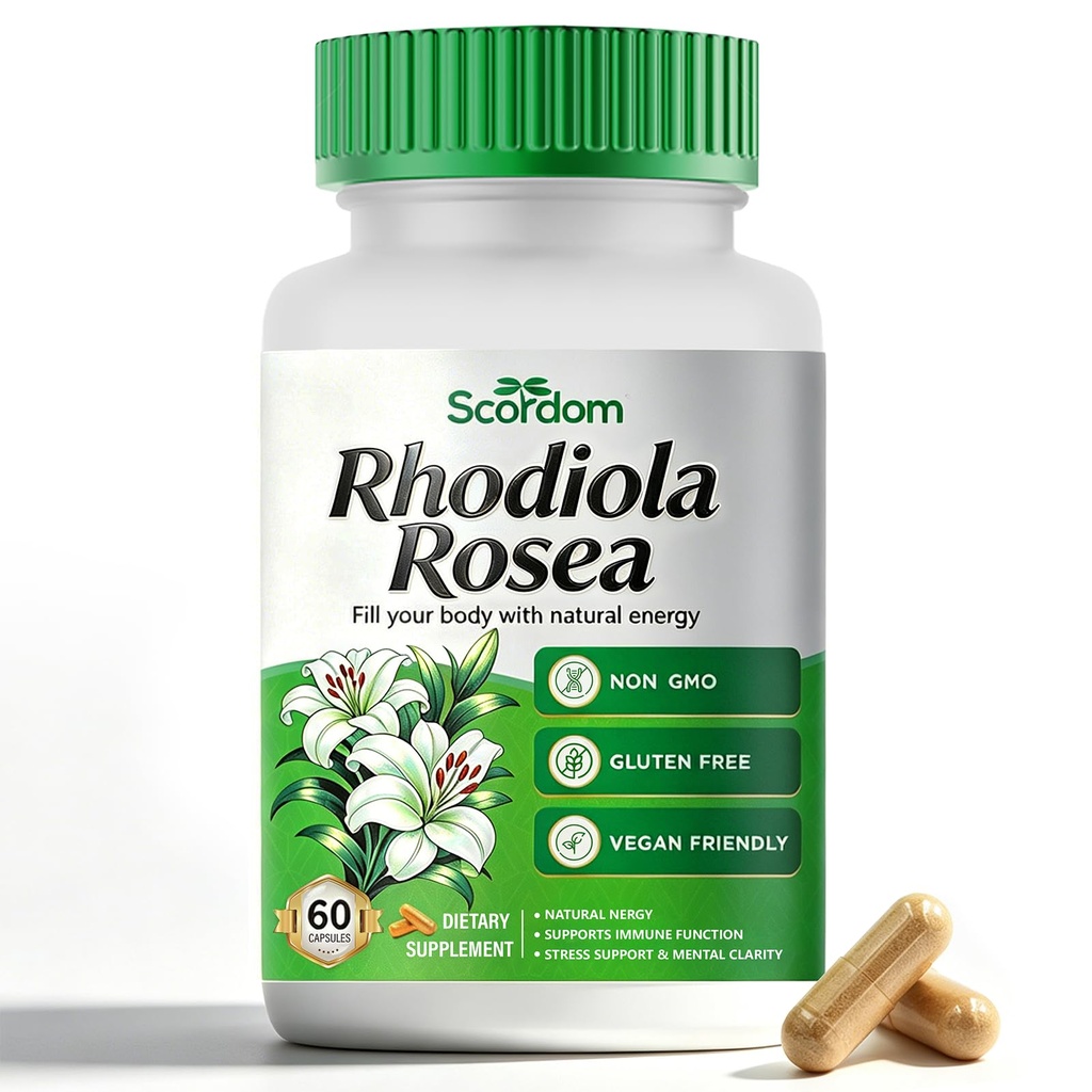 Rhodiola Rosea Supplement –Rhodiola Rosea Extract Powder Alternative with Salidroside for Stress Support - Energy, Focus & Performance，Non-GMO, 60 Capsules