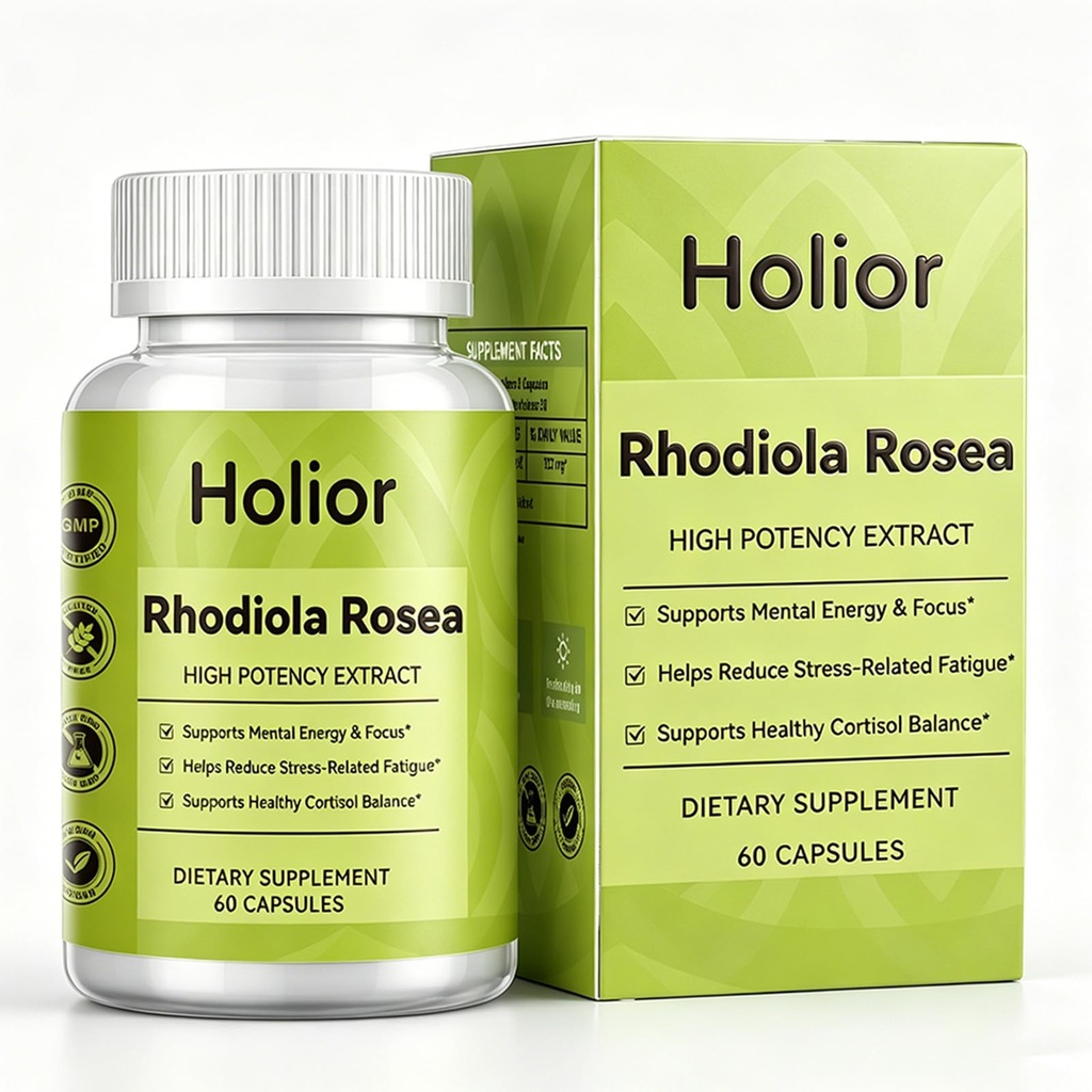 Holior Rhodiola Rosea Extract with Salidroside, | Non-GMO Adaptogen Capsules for Performance, 60 Capsules