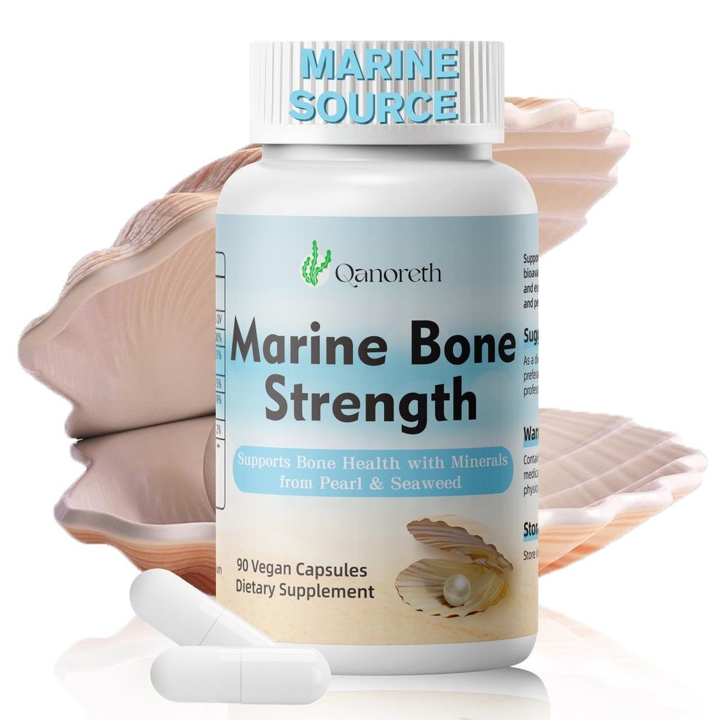Marine Calcium Bone Density & Strength Supplement, Maximum Absorption Pearl & Icelandic Marine Algae Calcium - with Magnesium, Vitamin D3+K2, Organic 70+ Ocean Minerals for Bone Health,45 Days Supply