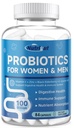 Probiotics for Women-Men Digestive Health with 100 Billion CFUs, Womens-Mens Probiotics for Immune Support and Gut Health with Prebiotics, multivitamin, 84 Veggie Caps (42 Days Supply)