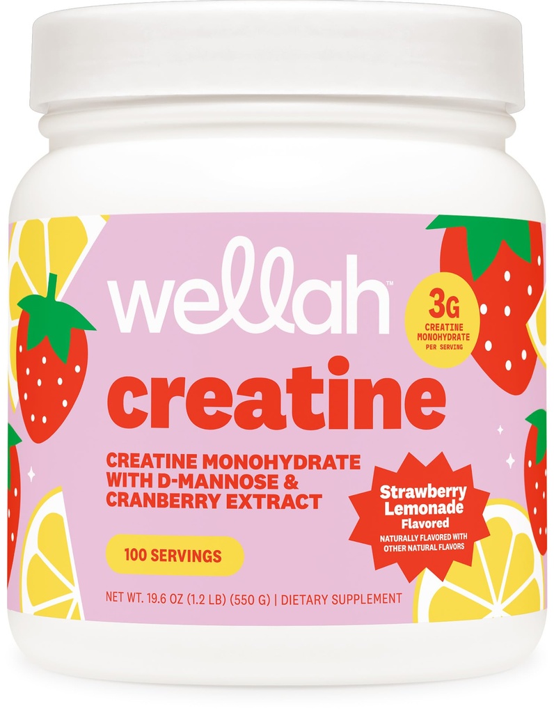 Wellah Creatine for Women - Creatine Monohydrate with Dandelion & Cranberry Extract (100 Servings, Strawberry Lemonade)