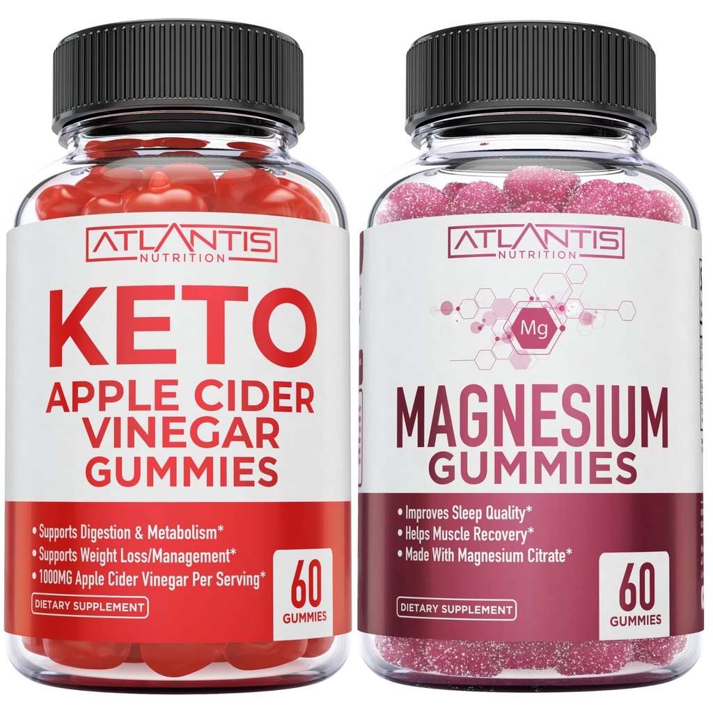 60 Gommies de vinaigre de cidre de pomme Keto Perte de poids avancée + 60 Gommies de magnésium Formualisé avec 770 MG Citrate de magnésium.