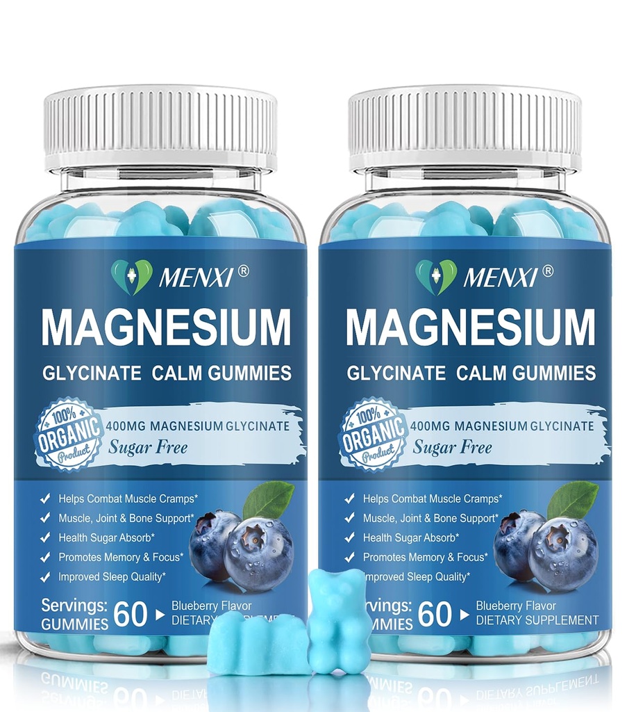 Magnesium Gummies 600mg per Serving-Magnesium Glycinate 400mg and Magnesium Malate 200mg,Sugar Free Magnesium Potassium Supplement for Calm Mood, Muscle, Bone & Energy Support,120 Blueberry Gummies