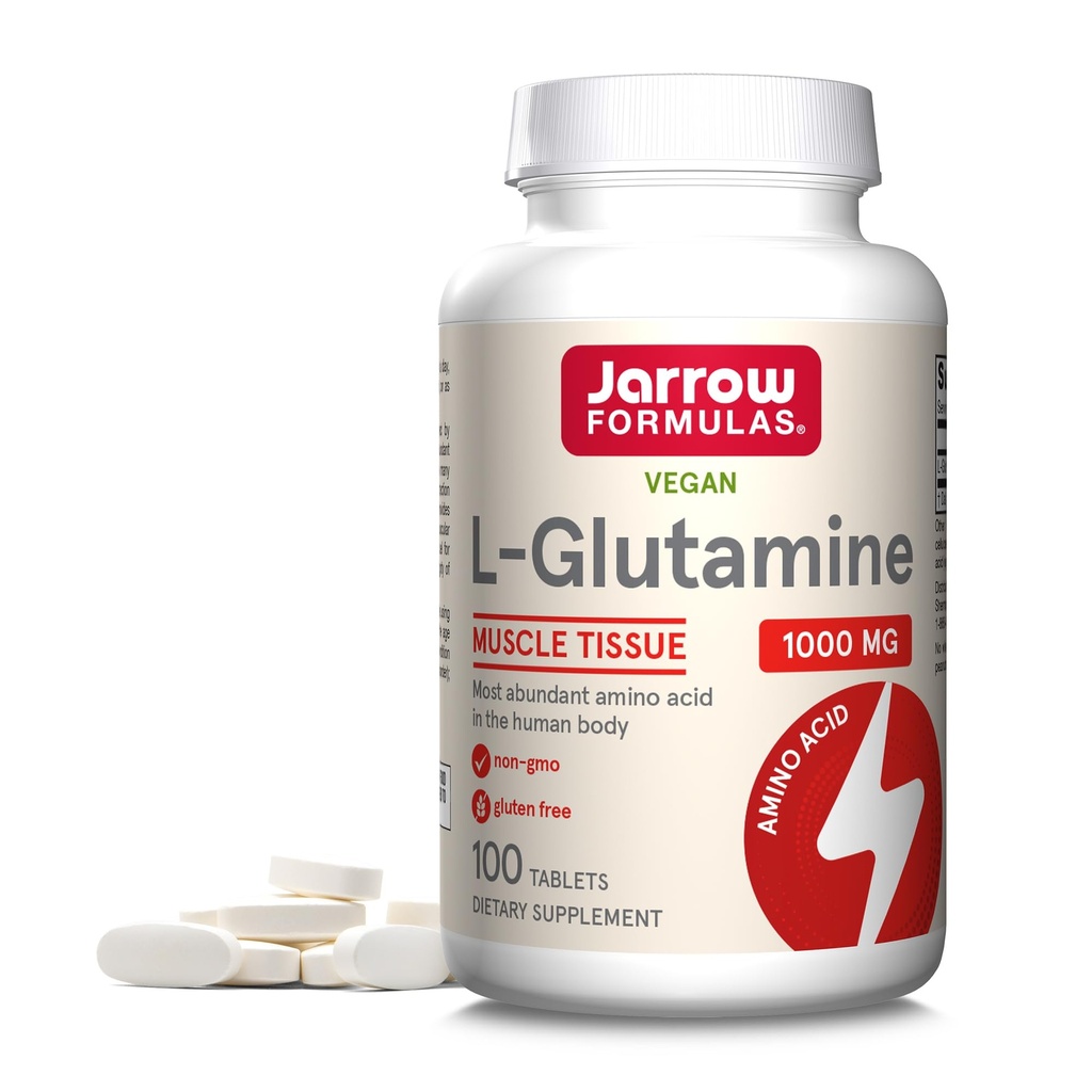 Formules de Jarrow L-Glutamine 1000 mg, complément alimentaire pour tissu musculaire, acide amino multifonctionnel, support immunitaire , 100 comprimés simples, 50-100 jours
