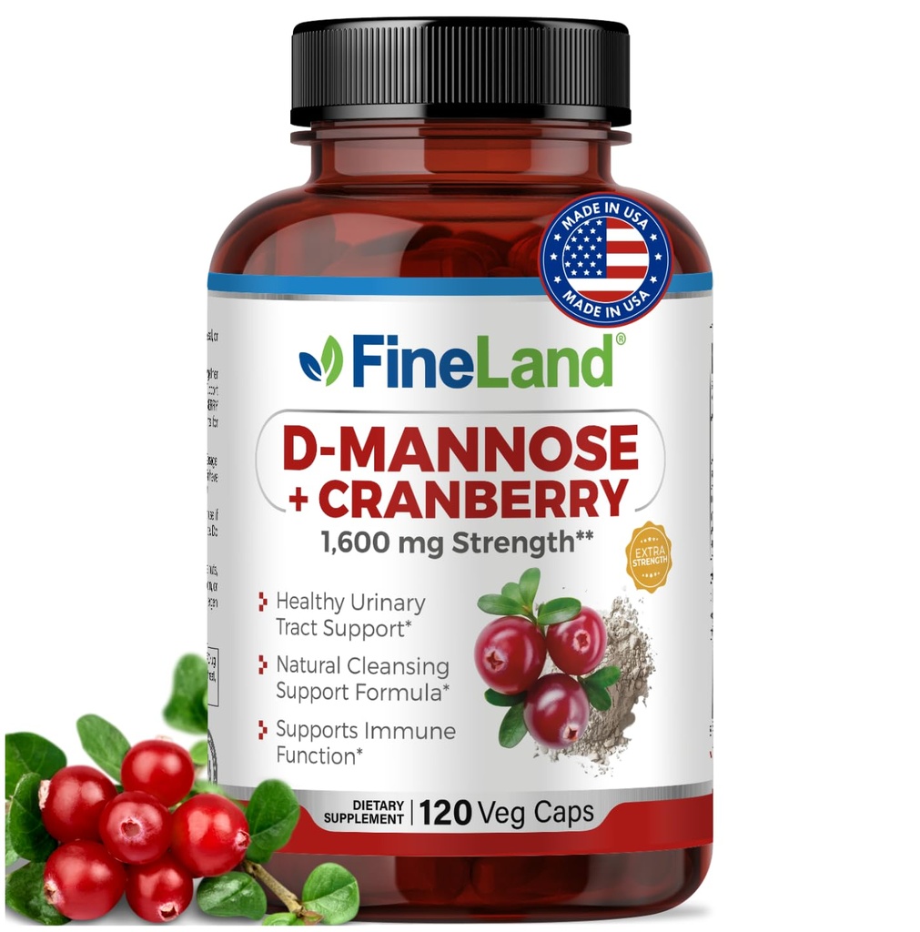 FineLand D-Mannose + Cranberry – 1600mg pro Servierung – 120 Vegan Kapseln – Urinary Tract & Bladder Health Support – Non-GMO, Glutenfrei, Made in USA