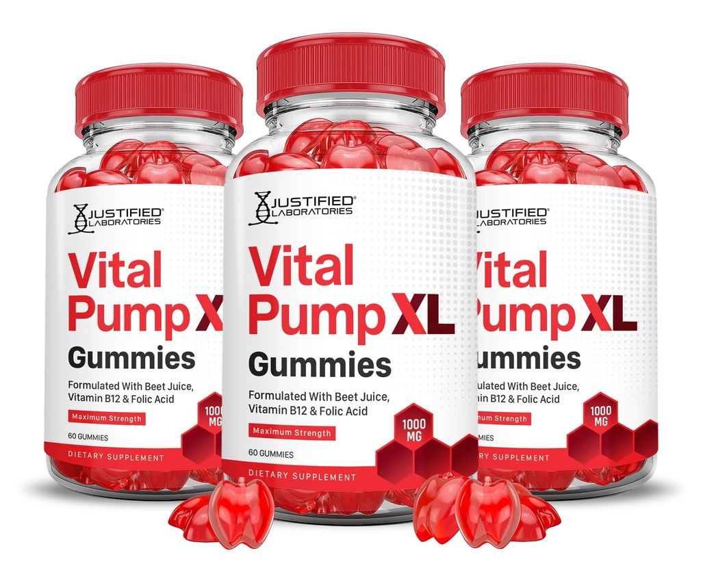 Justified Laboratories (3 Pack) Vital Pump XL Performance Gummies 1000MG Advanced Formula Vital PumpXL Formulated with Beet Juice ACV Pomegranate Beet Powder B12 Vegan Non GMO 180 Gummys