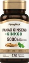 Piping Rock Panax Ginseng & Ginkgo Biloba Ergänzung | 5000 mg | 120 Kapseln | mit schwarzem Pfeffer Extrakt | Vegetarisch, Non-GMO und glutenfreie Ergänzung