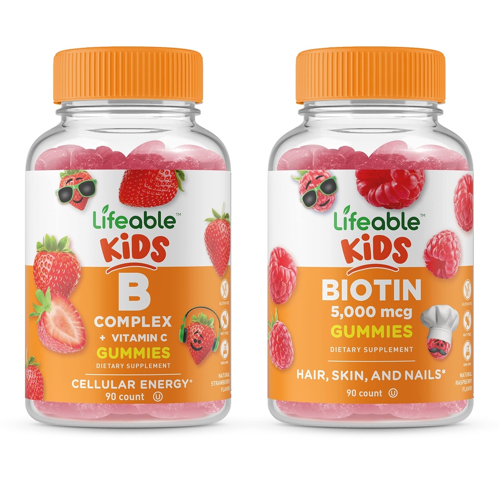 Lebensfähig B Complex Kids + Biotin Kids, Gummie Bundle - Große Verkostung, Vitamin-Ergänzung, Glutenfrei, GMO frei, Kaugummi