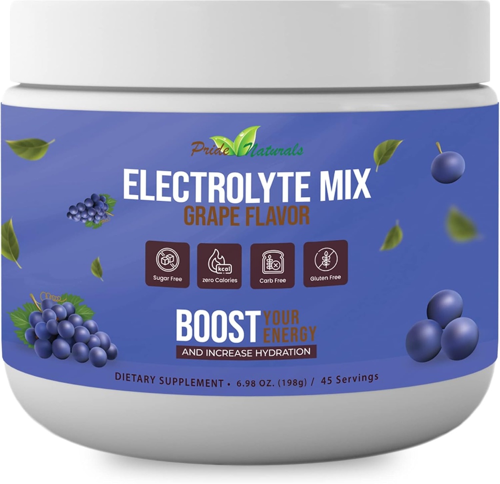 Polvere di elettrolito - Refreshing Workout Recovery Electrolytes, Sugar Free, Gluten Free & Vegan, Pure Keto & Paleo Hydration Beverage, Immune Boosting Vitamins (198 Grammi, Uva)